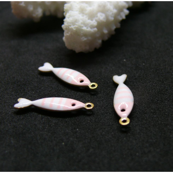 Pendentifs Poissons 18 par 5mm, Résine style émaillé, Acier Inoxydable 304 finition Doré, PVD