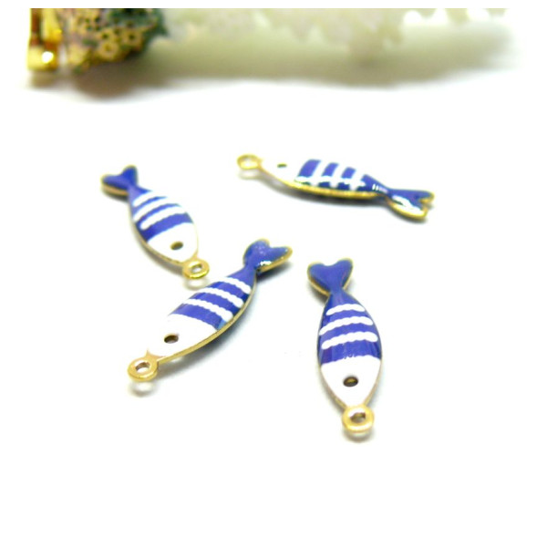 Pendentifs Poissons 18 par 5mm, Résine style émaillé, Acier Inoxydable 304 finition Doré, PVD