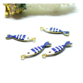Pendentifs Poissons 18 par 5mm, Résine style émaillé, Acier Inoxydable 304 finition Doré, PVD