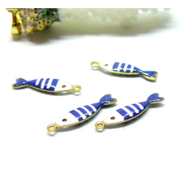 Pendentifs Poissons 18 par 5mm, Résine style émaillé, Acier Inoxydable 304 finition Doré, PVD