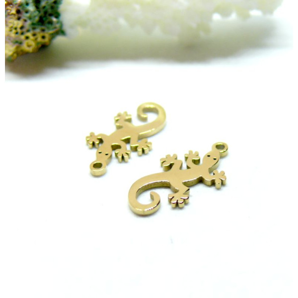 Pendentifs, Lézard Gecko 9 par 17mm,  Acier Inoxydable 304 Doré
