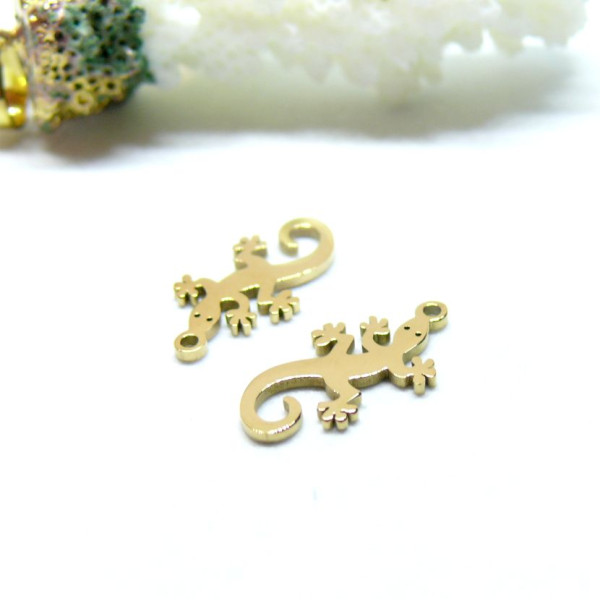 Pendentifs, Lézard Gecko 9 par 17mm,  Acier Inoxydable 304 Doré