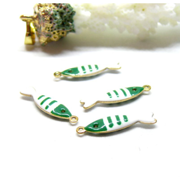 Pendentifs Poissons 18 par 5mm, Résine style émaillé, Acier Inoxydable 304 finition Doré, PVD