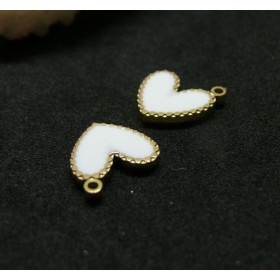 Pendentifs, breloques émaillées, Coeur Blanc 11mm,  Acier Inoxydable 304 Doré