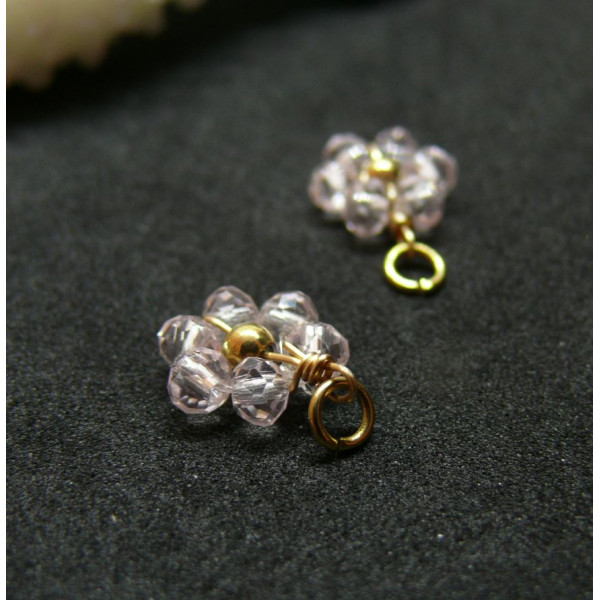 Pendentifs forme Fleur avec perles en verre Rose Pale,  Acier Inoxydable 304 finition Doré