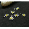Pendentifs Fleur Marguerite résine émaillé 7mm, Acier Inoxydable 304 finition Argenté