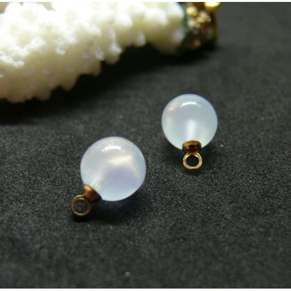 Pendentifs Rond 8 mm, Opale synthétique métal finition Doré