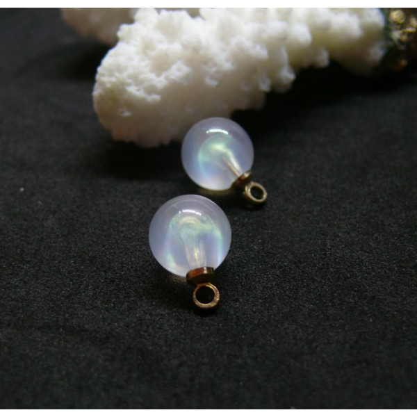 Pendentifs Rond 8 mm, Opale synthétique métal finition Doré