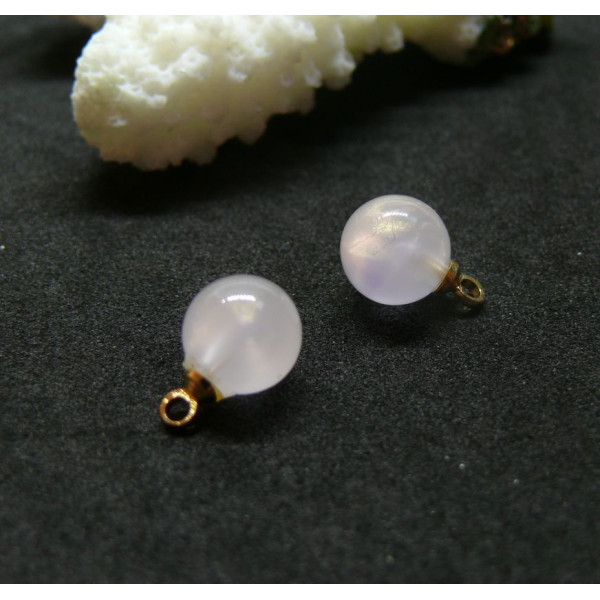 Pendentifs Rond 8 mm, Opale synthétique métal finition Doré