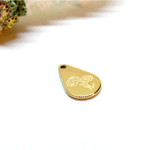 Pendentif Fleur Mois d' OCTOBRE 13.9mm - finition Doré en Acier Inoxydable - pour bijoux raffinés