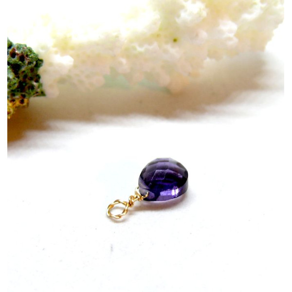 Pendentifs, Goutte en verre facetté VIOLET 11mm,  Acier Inoxydable 304 finition Doré