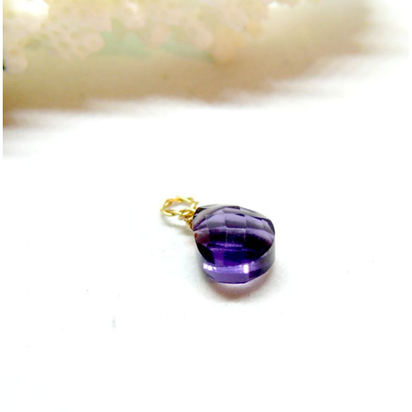 Pendentifs, Goutte en verre facetté VIOLET 11mm,  Acier Inoxydable 304 finition Doré