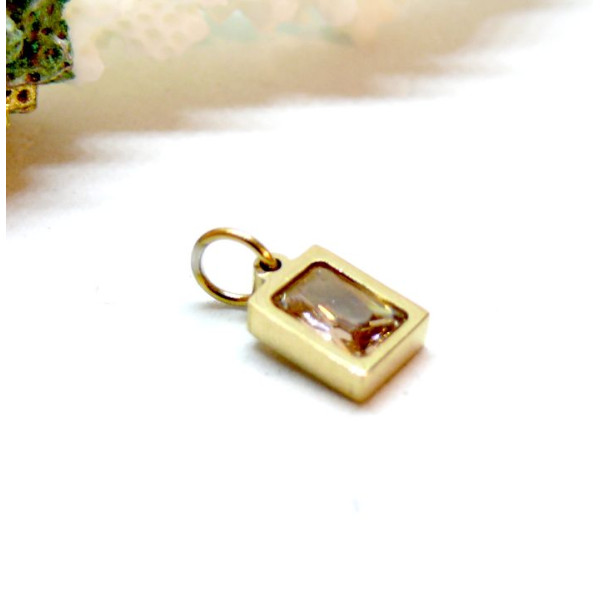 Pendentif  forme Rectangle avec Zirconium Beige 13 par 6mm Acier Inoxydable 304 finition Doré