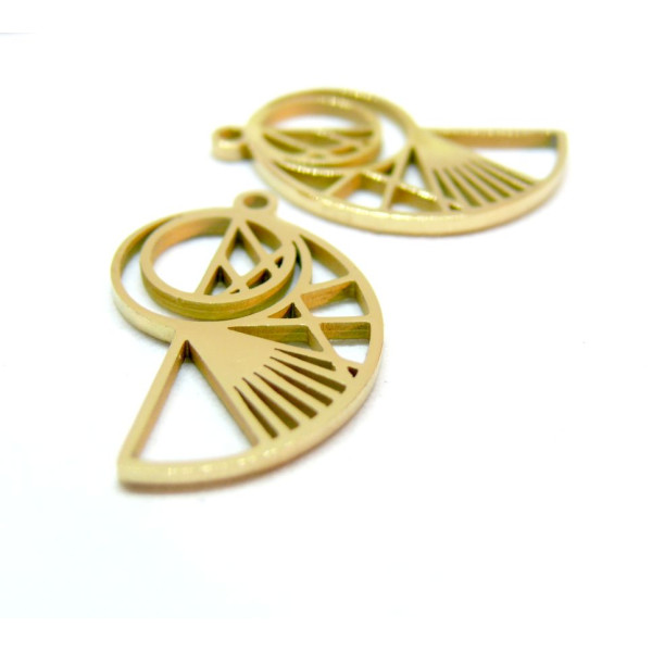 Pendentif,forme géométrique, Art Deco 24mm , Acier Inoxydable 304 finition Doré, PVD