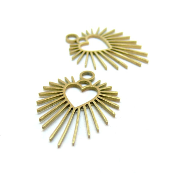 Pendentifs Coeur Art deco 26mm, Acier Inox 304 Doré