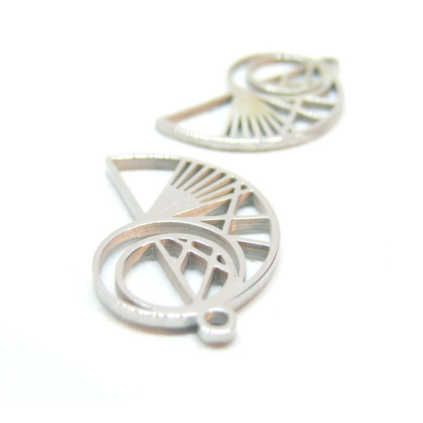 Pendentif, forme géométrique, Art Deco 24mm , Acier Inoxydable 304 finition Argenté