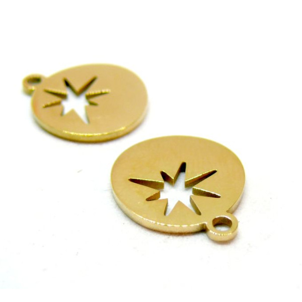 Pendentifs Forme Géométrique avec Etoile 13mm,  Acier Inoxydable 304 Doré , PVD