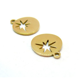 Pendentifs Forme Géométrique avec Etoile 13mm,  Acier Inoxydable 304 Doré , PVD