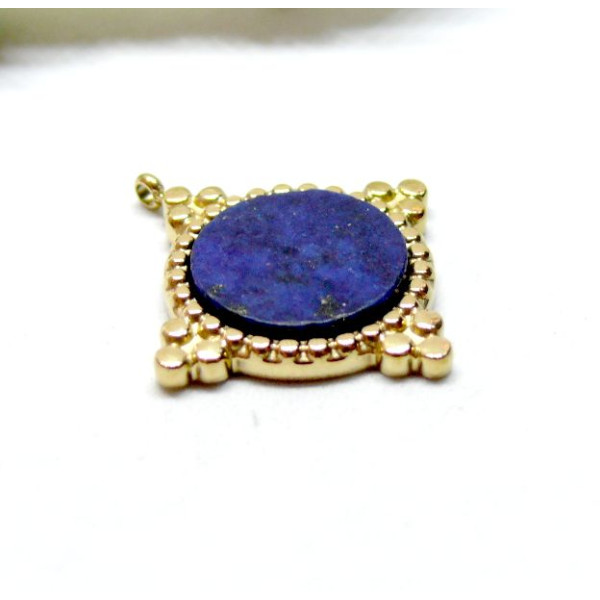 Pendentif Boho Chic, trou transversale , Lapis Lazuli 22mm, Acier Inoxydable 304 finition Doré, PVD