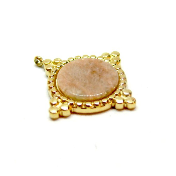 Pendentif Boho Chic, trou transversale , Rhodonite 22mm, Acier Inoxydable 304 finition Doré, PVD