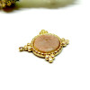 Pendentif Boho Chic, trou transversale , Rhodonite 22mm, Acier Inoxydable 304 finition Doré, PVD