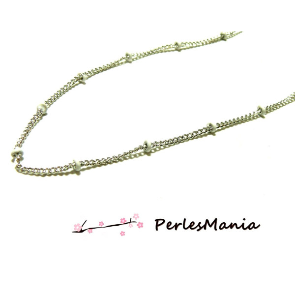 1m Chaîne Fine Émaillée Billes Blanches Maille Argent Platine – DIY