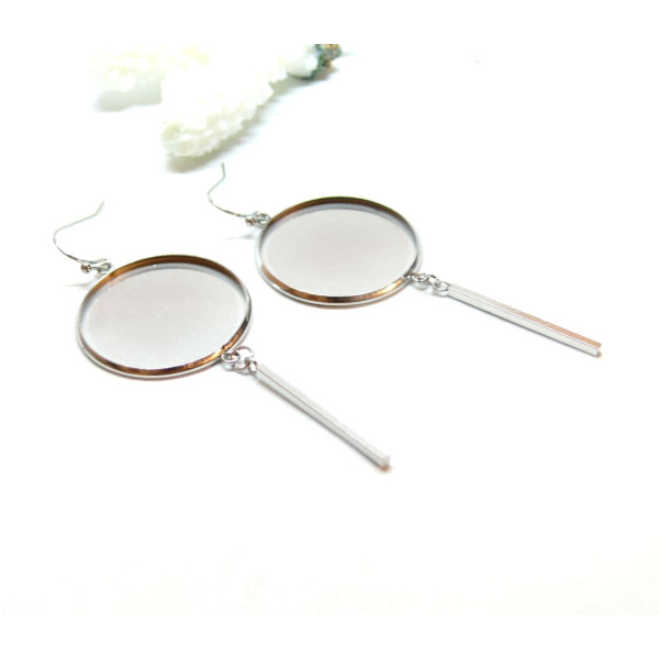 Supports de Boucles d'oreille 25 mm, avec Crochet et Tige, Acier Inoxydable 304, finition ARGENT