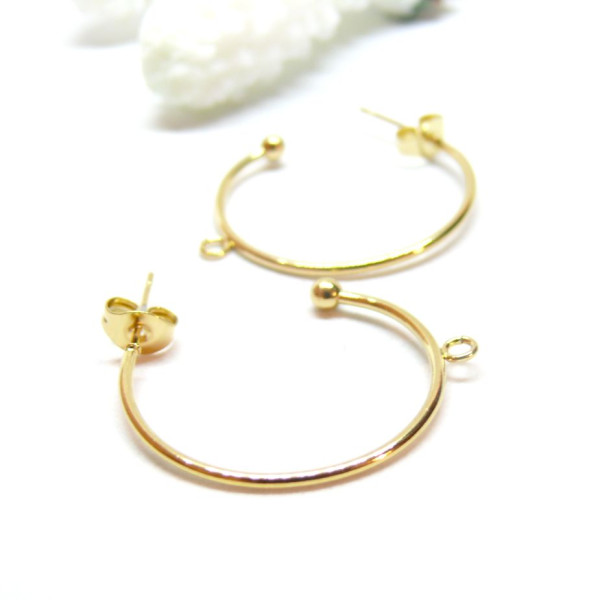 BU112210250852463268 – Lot de 2 Boucles d'oreilles Puces Créoles 25mm avec anneau – Acier Inoxydable 304 Doré Ionique