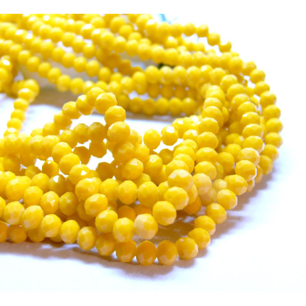 Perles à facettes, rondelles en verre 4 par 3mm, coloris Jaune Orangé couleur D21