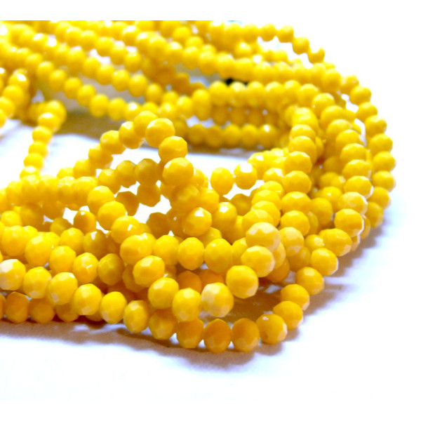 Perles à facettes, rondelles en verre 4 par 3mm, coloris Jaune Orangé couleur D21