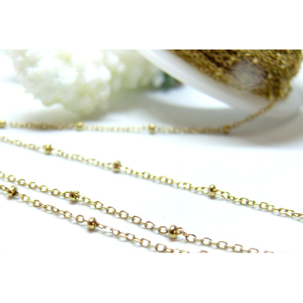 Chaîne Satellite  maille fine avec bille 2x1mm –  Acier Inoxydable 304 Doré 18K Placage Ionique IP