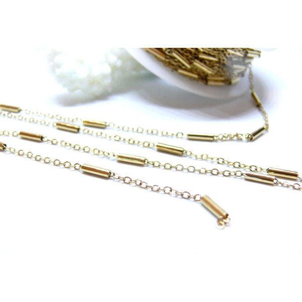 Chaînes maille fine avec tube 7.5x2mm – Acier Inoxydable 304 Doré Placage Ionique