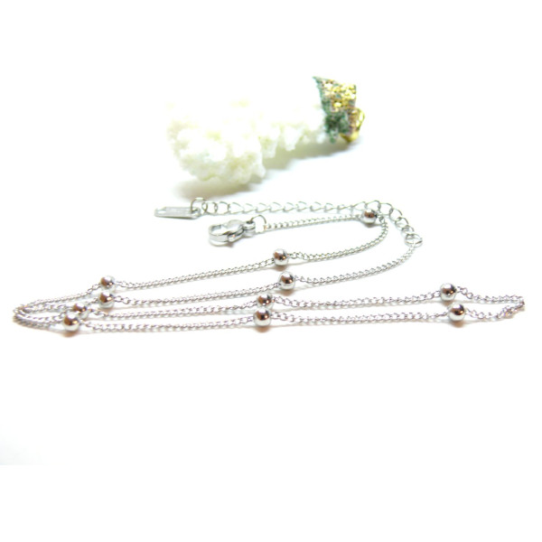 Colliers 40mm maille avec bille 3mm, Acier Inoxydable 304 finition Argenté
