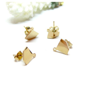 Boucles d' oreille, Puce forme Diamant 10.5 mm avec attache , Acier Inoxydable 304  Doré, IONIQUE