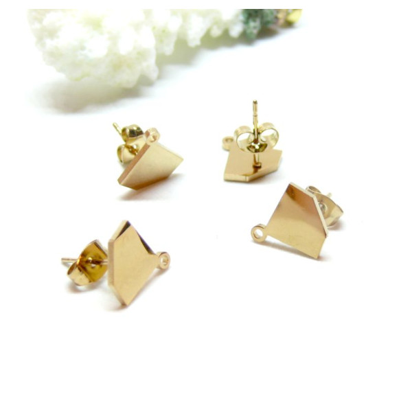 Boucles d' oreille, Puce forme Diamant 10.5 mm avec attache , Acier Inoxydable 304  Doré, IONIQUE