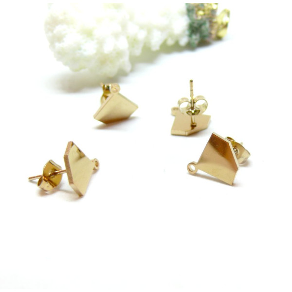 Boucles d' oreille, Puce forme Diamant 10.5 mm avec attache , Acier Inoxydable 304  Doré, IONIQUE