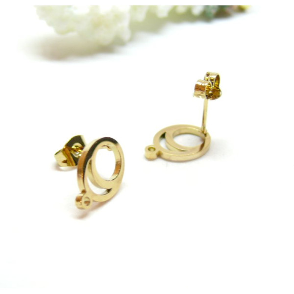 Boucles d' oreille, Puce forme Géométrique 12 mm avec attache et embouts, Acier Inoxydable 304 finition Doré, placage IONIQUE