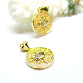 Pendentif attache triangle, Amulette avec Strass, laiton finition Doré  à l'or fin 18K