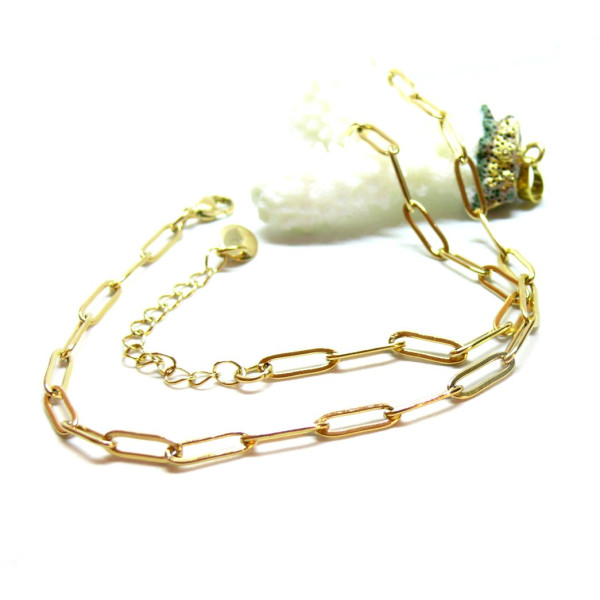 Collier de 41.5cm avec maille rectangle 10 par 4mm,  Acier Inoxydable 304 finition Doré, PVD