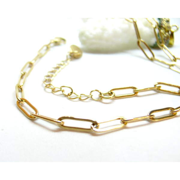 Collier de 41.5cm avec maille rectangle 10 par 4mm,  Acier Inoxydable 304 finition Doré, PVD