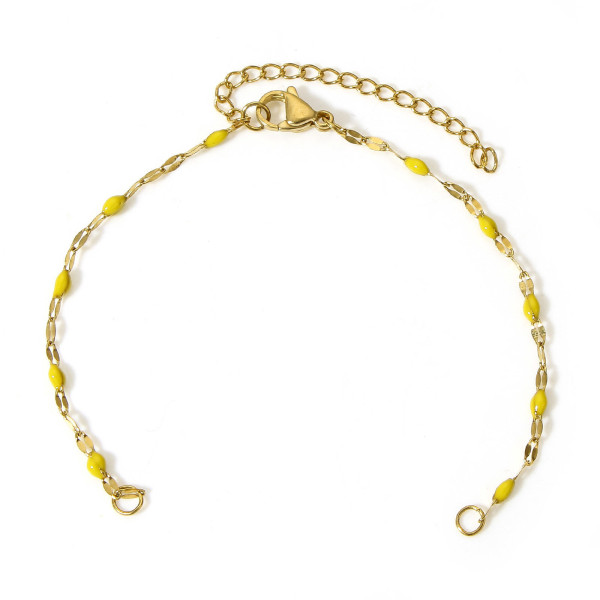 Bracelet Ajustable, Maille fantaisie 2.5mm résine émaillée JAUNE, Acier Inoxydable 304 Doré