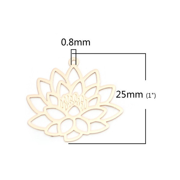 Estampes, pendentif filigrane Fleur de Lotus Yoga 25mm, couleur Doré