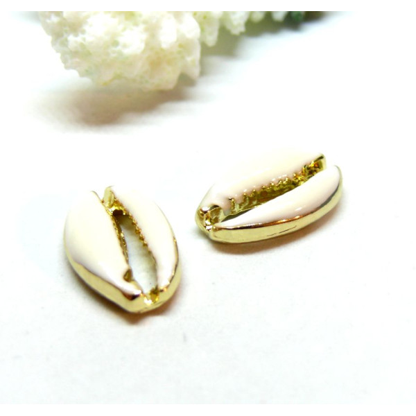 Slides Coquillage Cauri, style emaillé 18 mm metal couleur Doré