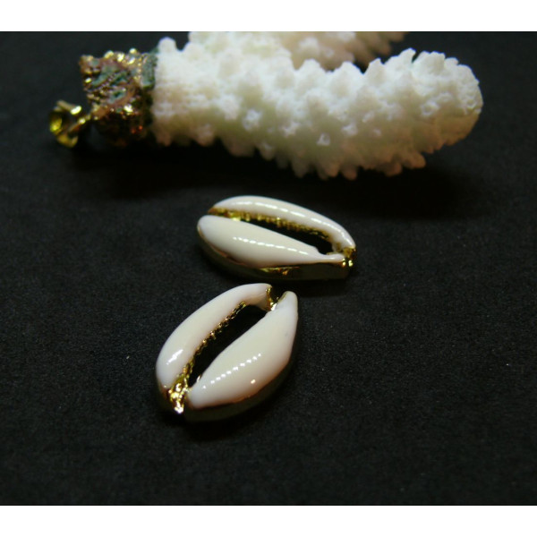 Slides Coquillage Cauri, style emaillé 18 mm metal couleur Doré