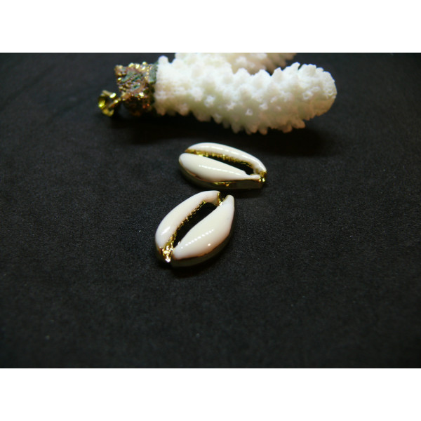 Slides Coquillage Cauri, style emaillé 18 mm metal couleur Doré