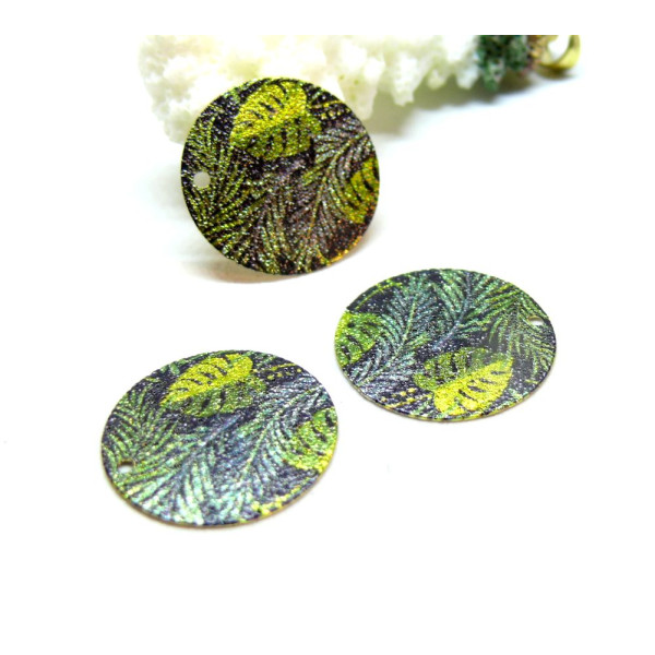 Pendentifs, breloques stardust Ronde 20mm, Feuille Doré