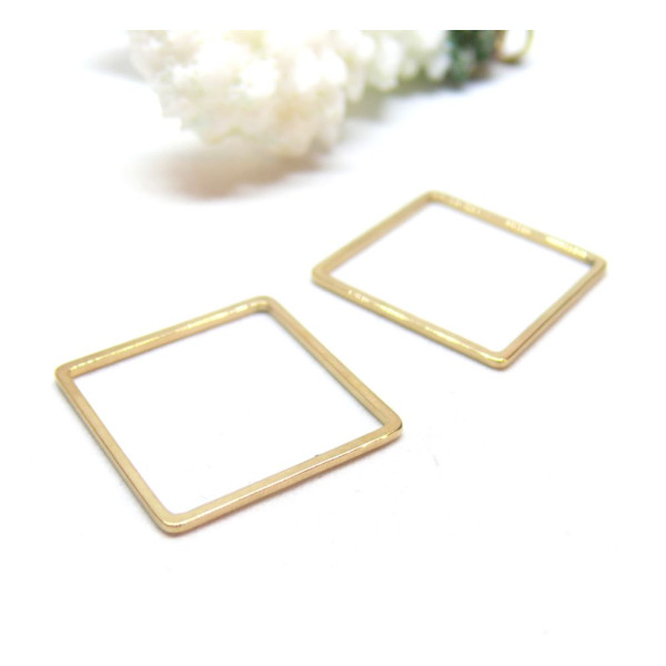 Pendentifs Connecteurs Carre 20 mm,  Acier Inoxydable 304 finition Doré, pour bijoux raffinés