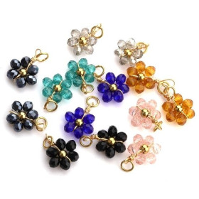 Pendentifs forme Fleur avec perles en verre Rose pale,  Acier Inoxydable 304 finition Doré