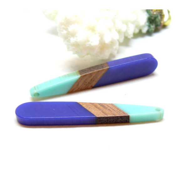 Pendentifs longue Goutte en Bois et résine 44mm