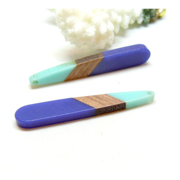 Pendentifs longue Goutte en Bois et résine 44mm